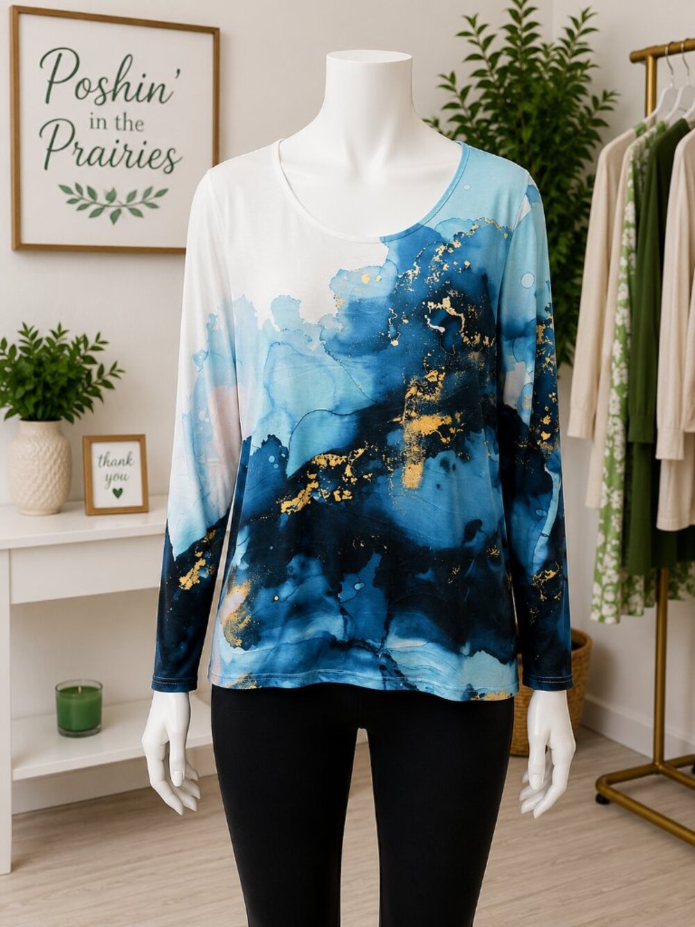 4 for $25 💙 Blue Abstract Watercolor Long Sleeve Top 4XL 💙